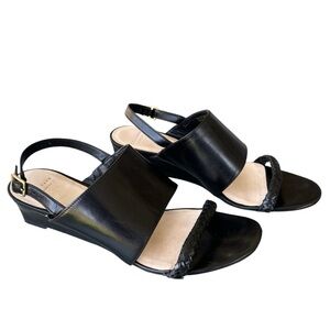 COLE HAAN Black Wedge Pump Heel with Solid and Braided Straps 7.5